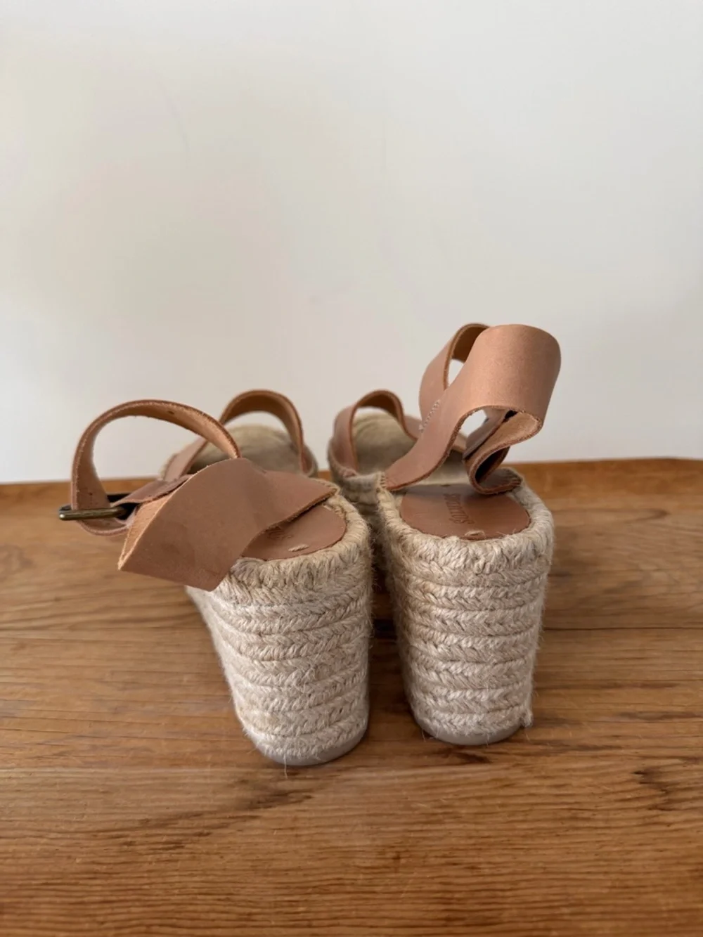Soludos Minorca Platform Wedge Brown Leather Espadrille Sandals Nude Women’s 8.5